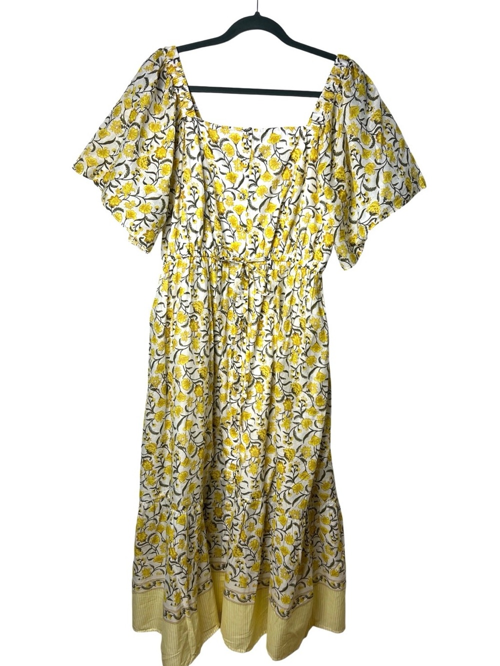 Lea Yellow Floral Midi Dress Smocked Waist Flutter Short Sleeve Summer SZ 1X NWT